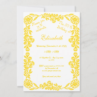 50. Geburtstag White Gold Botanical Floral Einladung