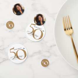 50. Geburtstag White Gold Elegant Calligraphy Chic Konfetti