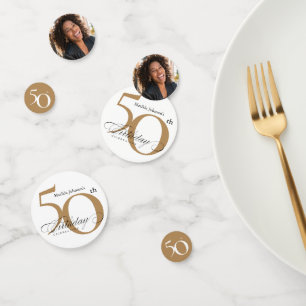 50. Geburtstag White Gold Elegant Calligraphy Chic Konfetti
