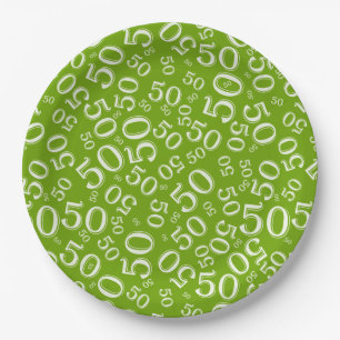 50. Geburtstag Zahlenmuster Grün/Weiß Pappteller