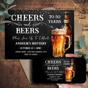 50. Geburtstags Cheers und Beers Rustikale Einladu Einladung