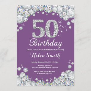 50. Geburtstags-Einladungs-lila und silberner Einladung