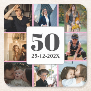 50. Geburtstags-Foto-Collage Mann Männer Meilenste Rechteckiger Pappuntersetzer