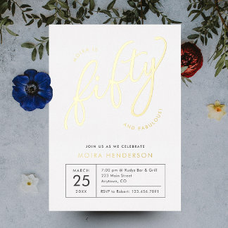 50. Geburtstags Gold, fabelhaft, modern, weiß 50. Folieneinladung