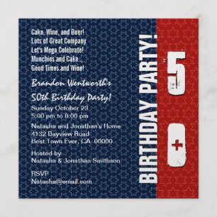 50. Geburtstags-moderne rote weiße blaue Sterne Einladung