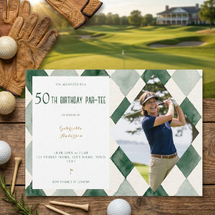 50. Geburtstags-Par-Tee-Wasserfarbe Argyle Golf Gr Einladung