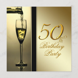 50. Geburtstags-Party elegantes Goldchampagne Einladung