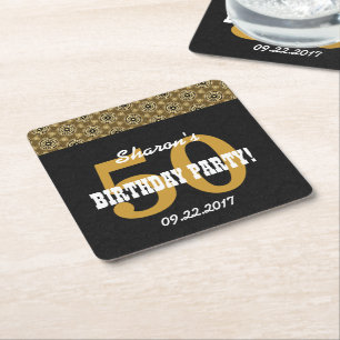 50. GEBURTSTAGS-PARTY für ihr Schwarzes und Gold Rechteckiger Pappuntersetzer