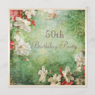 50. Geburtstags-Party-Shabby Chic-Hibiskus-Blumen Einladung