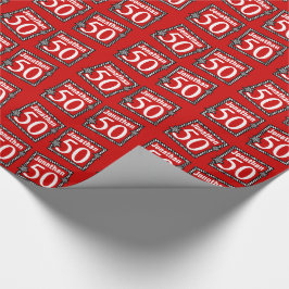 50. Geburtstags-Rot mit überprüften Sternen Geschenkpapier