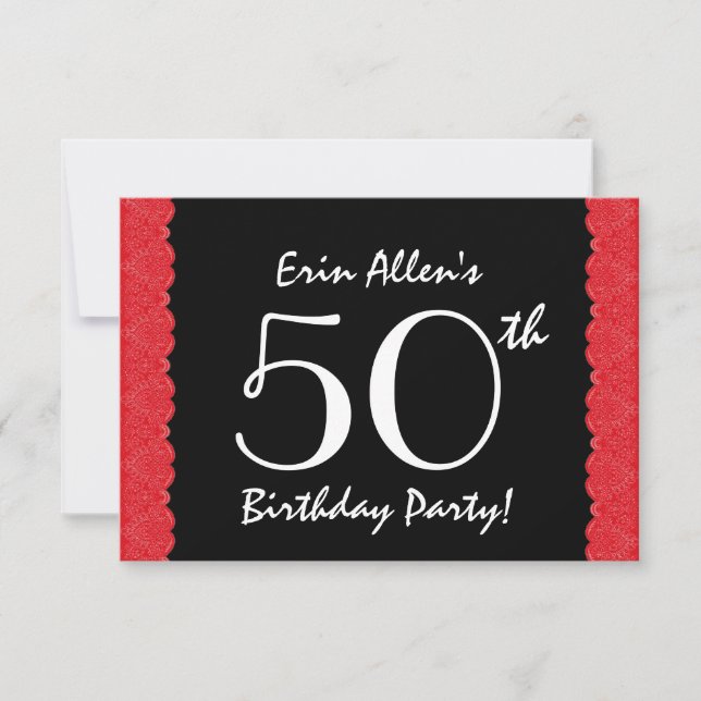 50. Geburtstags-rote Spitze V500M Einladung (Vorderseite)