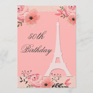 50. Geburtstags-schicker Blumenparis-Eiffelturm Einladung