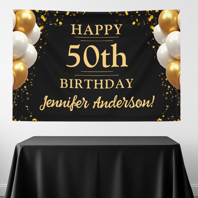 50. Geburtstags Schwarz-Gold-Feier Banner (Von Creator hochgeladen)