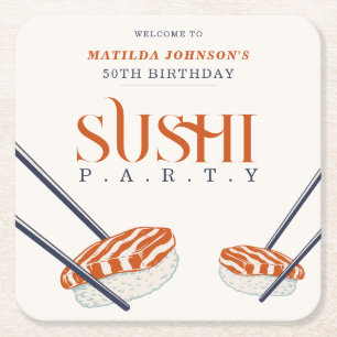 50. Geburtstags-Sushi-Party Einfach Retro Rechteckiger Pappuntersetzer