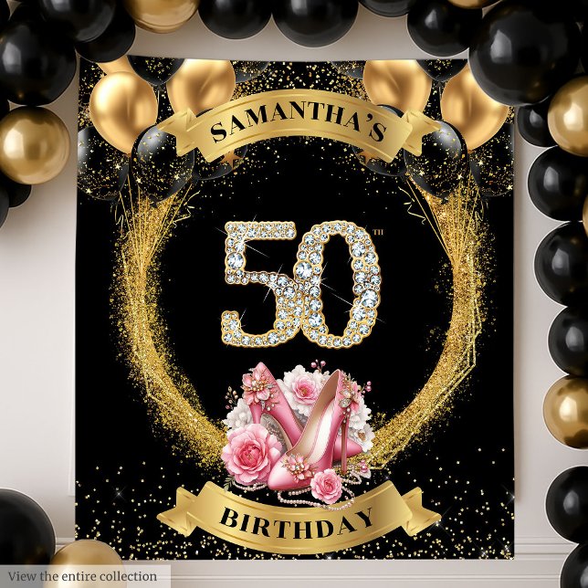 50. Geburtstagsbanner Diamantziffern hohe Absätze Wandteppich (50th Birthday Banner Diamond Numbers High Heels Tapestry )