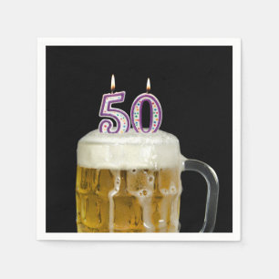 50. Geburtstagsbier auf schwarz Serviette