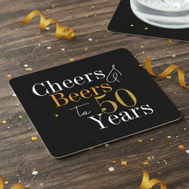 50. Geburtstagsbier und Cheers Black Gold Party Rechteckiger Pappuntersetzer