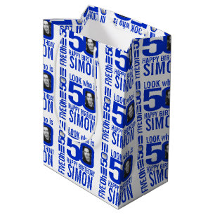 50. Geburtstagsblau aussehen 50 benutzerdefinierte Mittlere Geschenktüte