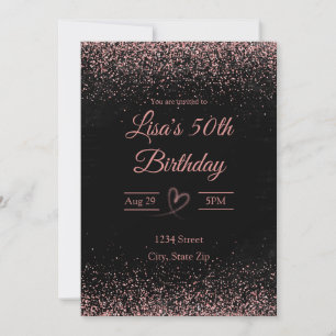 50. Geburtstagseinladung – Glitter Konfetti   Rosa Einladung
