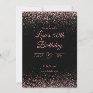 50. Geburtstagseinladung – Glitter Konfetti | Rosa Einladung