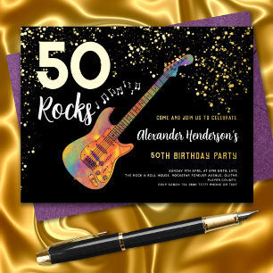50. Geburtstagsfeier 50 rockt Gold Glitter Folie Einladungspostkarte
