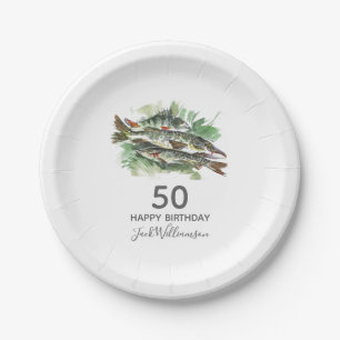 50. Geburtstagsfeier   Angeln   Wasserfarben-Fisch Pappteller