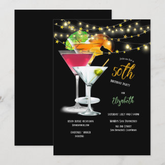 50. Geburtstagsfeier, Cocktail Brillen & Garnisen Einladung