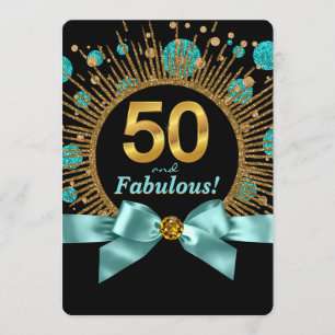 50. Geburtstagsfeier einer Frau Teal Blau und Gold Einladung