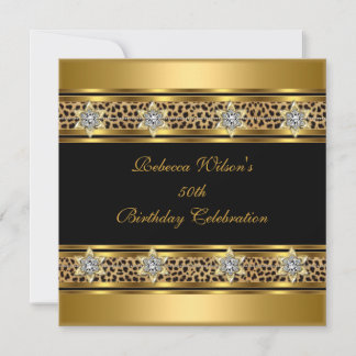 50. Geburtstagsfeier Elegant Gold Schwarz Leopard Einladung