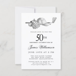 50. Geburtstagsfeier Elegant Schwarz Weiß Golf Einladung