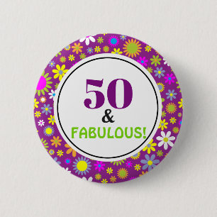 50. Geburtstagsfeier Fabelhaftes Lila Vintage-Blum Button