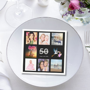 50. Geburtstagsfeier Fotocollage schwarz Serviette