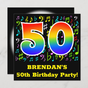 50. Geburtstagsfeier: Fun Music Symbols, Regenboge Einladung