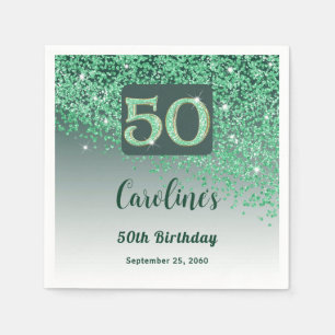 50. Geburtstagsfeier Funkelnder grüner Glitter Serviette
