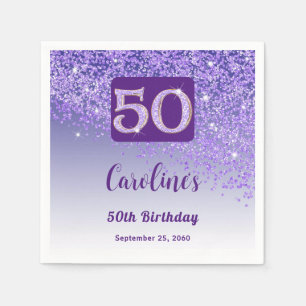 50. Geburtstagsfeier Funkelndes lila Glitter Serviette