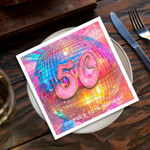 50. Geburtstagsfeier Gold Pink Glitter Disco Kugel Serviette