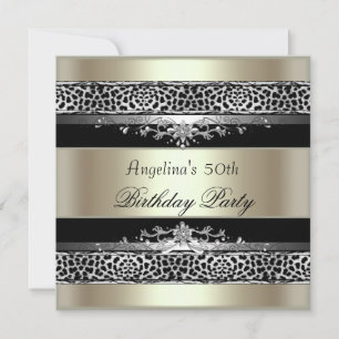 50. Geburtstagsfeier Leopard Schwarz Minze Gold Cr Einladung