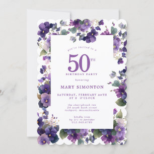 50. Geburtstagsfeier Lila Veilchen-Blume Einladung