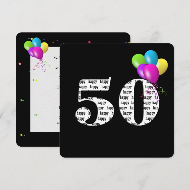 50. Geburtstagsfeier mit Ballon-Bunch Einladung (Vorne/Hinten)