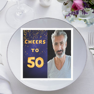 50. Geburtstagsfeier mit blauem Gold-Foto Serviette
