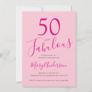 50. Geburtstagsfeier mit fabelhaftem Blush Pink Einladung