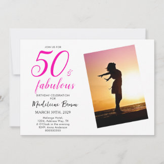 50. Geburtstagsfeier mit fabelhaftem Pink-Foto Einladung