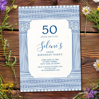 50. Geburtstagsfeier mit Griechischem Tempel in de Einladung