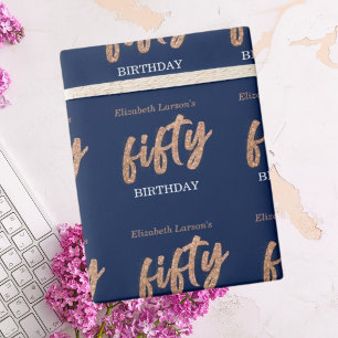 50. Geburtstagsfeier Modern Gold & Blau Fünfzig Geschenkpapier
