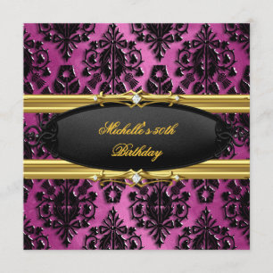 50. Geburtstagsfeier Pink Gold Damast Schwarzer Di Einladung