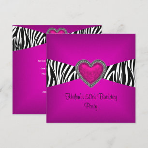 50. Geburtstagsfeier Pink Zebra Herz Schwarz Weiß Einladung
