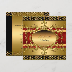 50. Geburtstagsfeier Reich Rot Gold Flourish Einladung