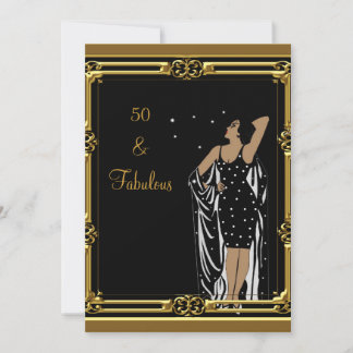 50. Geburtstagsfeier Retro-Diva Deco Schwarz Weiß Einladung