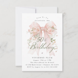 50. Geburtstagsfeier Rosa Coquette-Band Rose Blume Einladung
