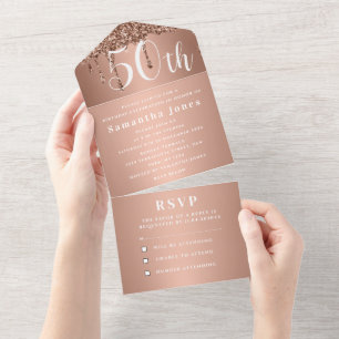 50. Geburtstagsfeier Rose Gold Bold RSVP Modern All In One Einladung